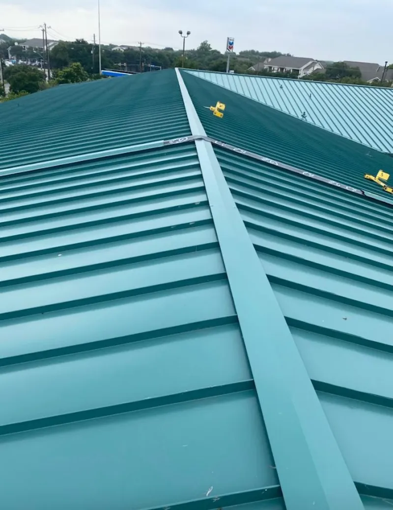 Green commercial metal roof ridge and valley for Metal Roof Repair in San Diego Country Estates